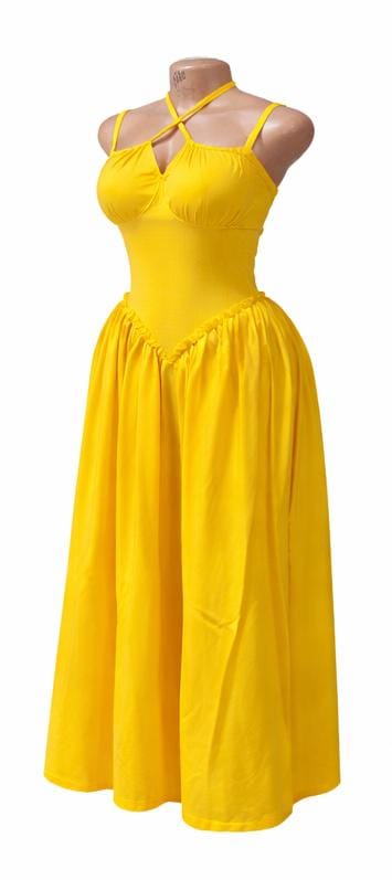 Elegant Black Spaghetti Strap Midi Dress – Sleeveless Flared Party Dress for Women