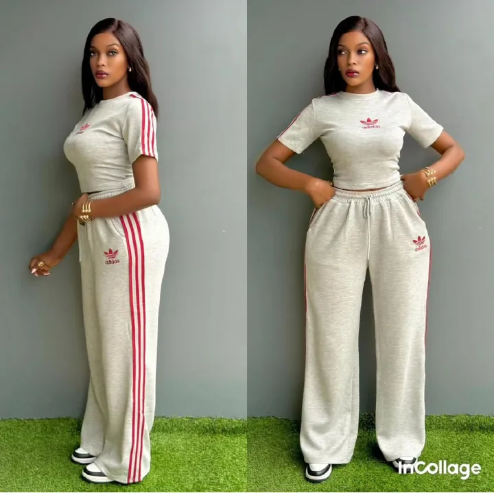Women’s Adidas 2-Piece Casual Tracksuit Set – Grey with Red Stripes, White with Black Stripes, Black with White Stripes