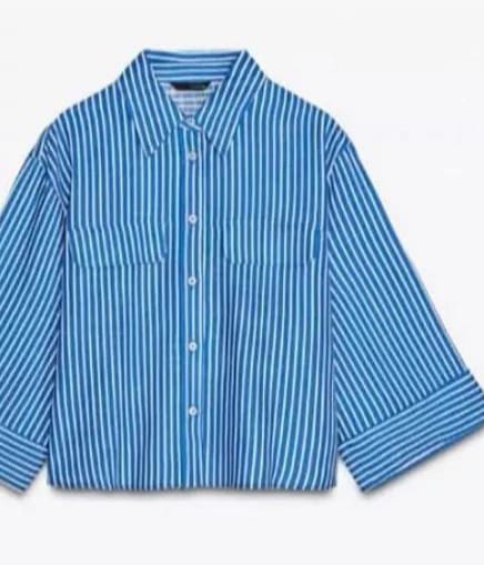 Stylish  Striped Button-Down Blouse with 3/4 Sleeves – Casual Chic Top for Women