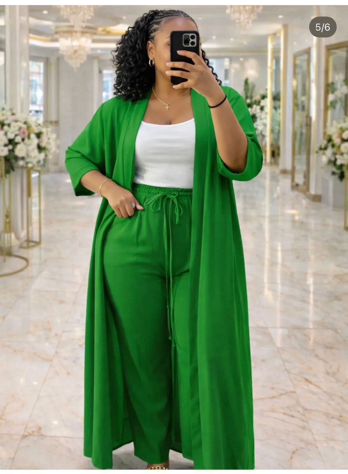 Elegant Women’s 3-Piece Casual Lounge Set – Long Cardigan, Drawstring Pants & Inner Top