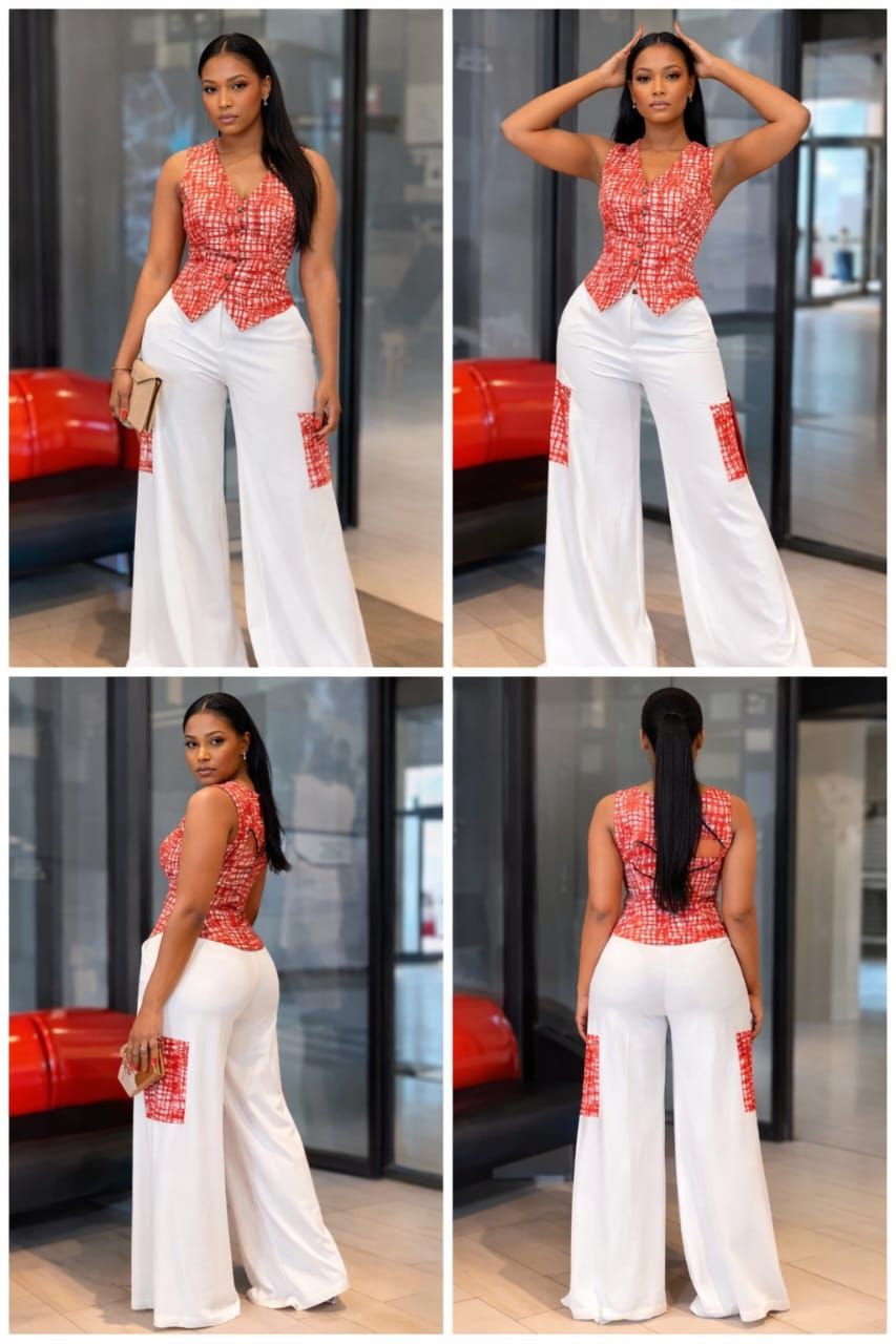 Stylish Women’s Two-Piece Set – Sleeveless Printed Top & Wide-Leg Pants