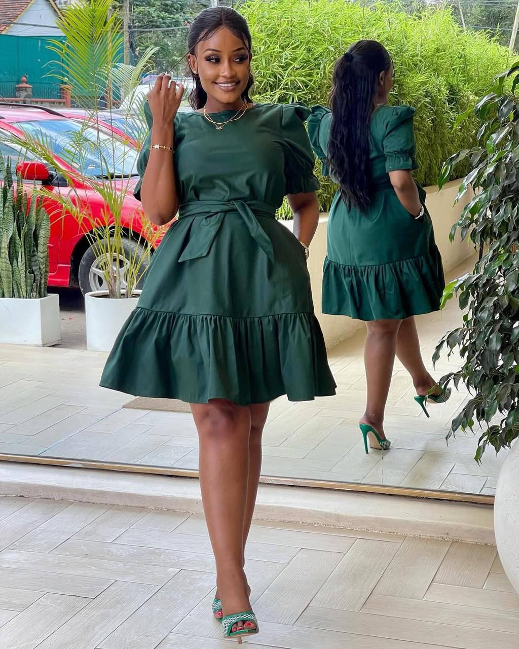 Elegant Women’s Puff Sleeve Mini Dress with a  Flattering Cinched Waist with a Tie Belt