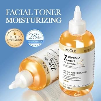 SADOER 7% Glycolic Acid + Ceramide Toner 230ml For Skin Renewal, Exfoliation, Anti-Dark Spots, Smooth Texture & Radiant Youthful Glow Brightens, And Restores Skin For A Clear, Smooth And Radiant Glow