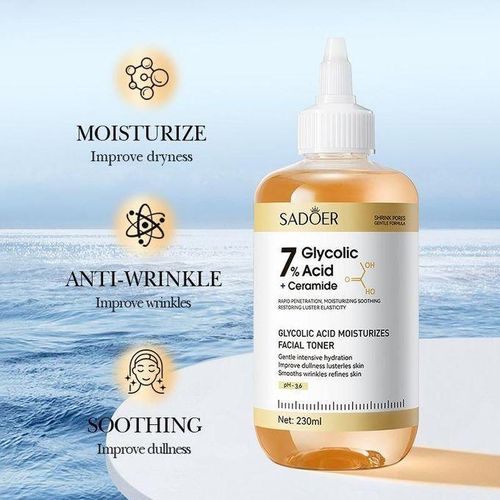 SADOER 7% Glycolic Acid + Ceramide Toner 230ml For Skin Renewal, Exfoliation, Anti-Dark Spots, Smooth Texture & Radiant Youthful Glow Brightens, And Restores Skin For A Clear, Smooth And Radiant Glow