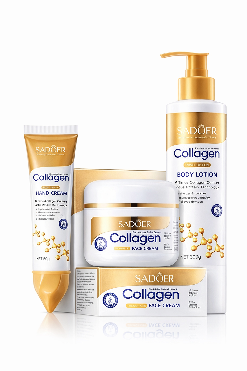 SADOER COLLAGEN Pcs Skin Care Set Vitamin C Face Cleansers + Moisturizing lotion + Face Essence  CREAM + Tone+Eye Cream + Lipstick + Hand Cream Gift set