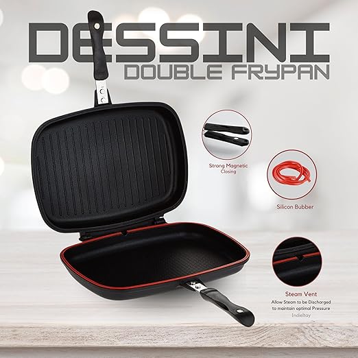 DESSINI 36CM DOUBLE-SIDED GRILL PAN | NON-STICK, FLIP PAN FOR EVEN COOKING | MULTIPURPOSE GRILL, FRY, ROAST, AND SAUTÉ PAN FOR GAS & ELECTRIC STOVES
