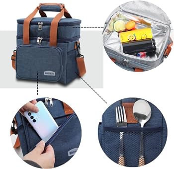 Lunch Box for Men & Women - Double-Layer Insulated Lunch Bag with Leakproof Liner, Portable Cooler for Work, Travel, or Picnic