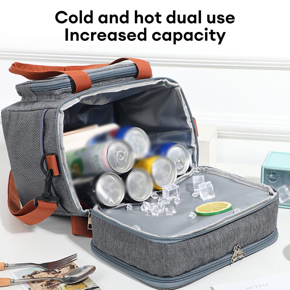 Lunch Box for Men & Women - Double-Layer Insulated Lunch Bag with Leakproof Liner, Portable Cooler for Work, Travel, or Picnic