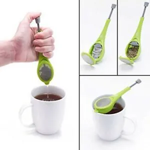 Tea strainer with Green Silicone Handle, Tea Spoon for Loose Tea with Stainless Filter Insert, Spoon-Style Steeper for Mugs and Teapots, 1 Piece/Tea herbs /concoction ( ginger garlic) infuser.