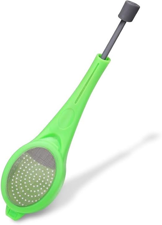 Tea strainer with Green Silicone Handle, Tea Spoon for Loose Tea with Stainless Filter Insert, Spoon-Style Steeper for Mugs and Teapots, 1 Piece/Tea herbs /concoction ( ginger garlic) infuser.