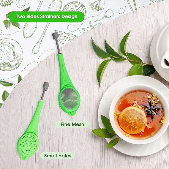 Tea strainer with Green Silicone Handle, Tea Spoon for Loose Tea with Stainless Filter Insert, Spoon-Style Steeper for Mugs and Teapots, 1 Piece/Tea herbs /concoction ( ginger garlic) infuser.
