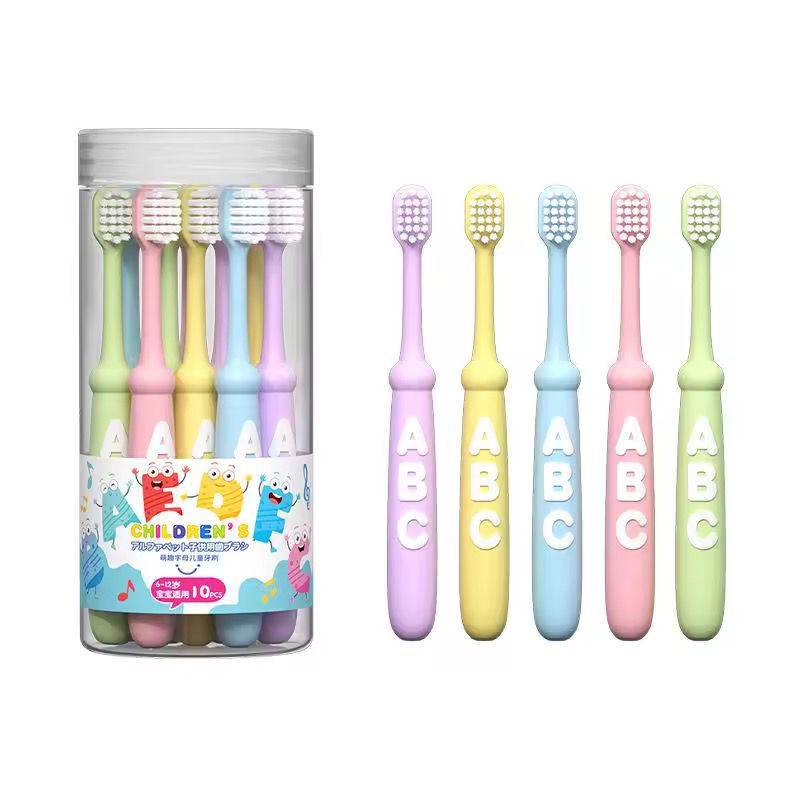 10PCS CUTE CHILDREN SMALL HEAD SOFT BRISTLE TOOTHBRUSH AGES 3-12YRS  A PACK OF 10 NICELY PACKED IN A CONTAINER HIGH DENSITY BRUSH WIRE DOES NOT DAMAGE GUMS FOR CHILDREN AGED 3-12