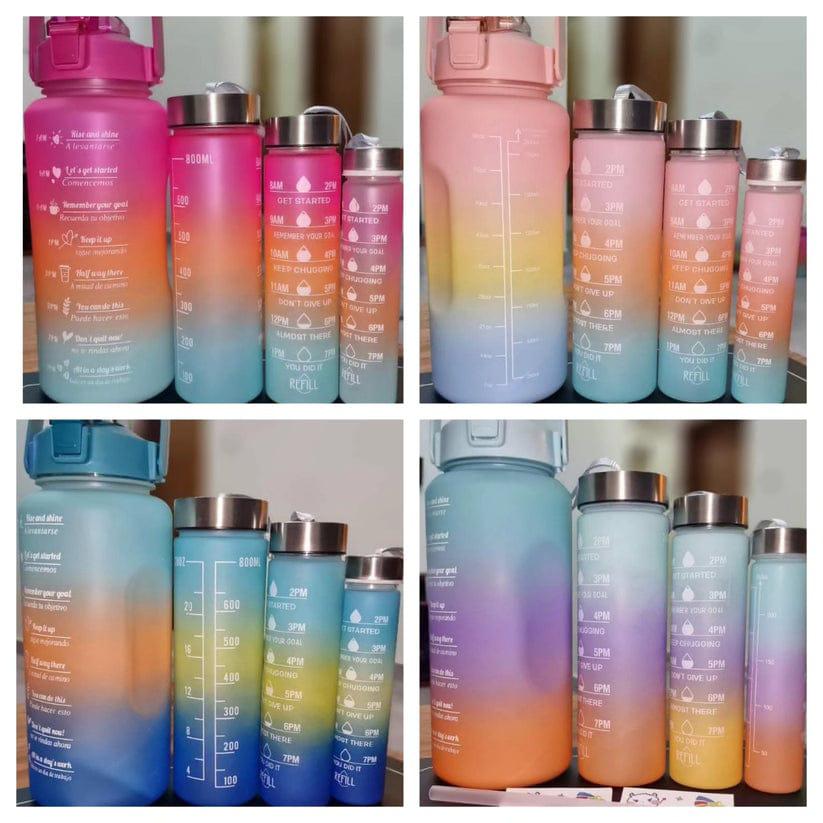 4-in-1 Set Motivational Water Bottle With Time Marker,Straw,Leakproof For Family, Gym, Camping, Outdoor Sports;✅2000ml,✅ 750ml,✅600ml,✅300ml
