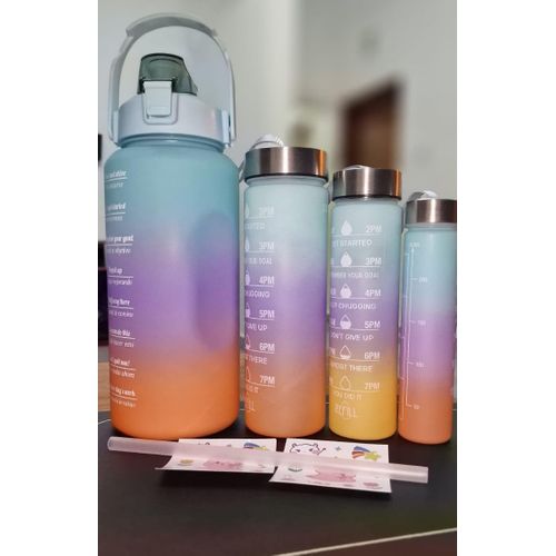 4-in-1 Set Motivational Water Bottle With Time Marker,Straw,Leakproof For Family, Gym, Camping, Outdoor Sports;✅2000ml,✅ 750ml,✅600ml,✅300ml