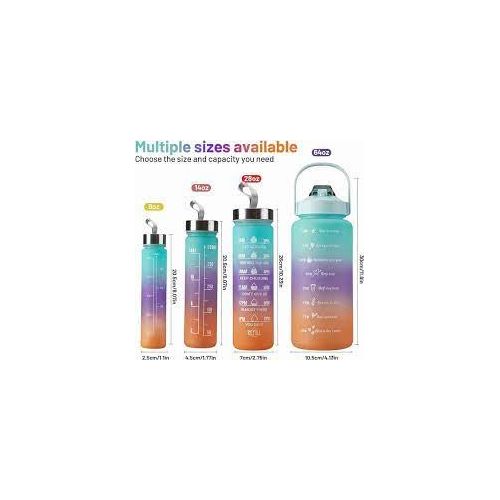 4-in-1 Set Motivational Water Bottle With Time Marker,Straw,Leakproof For Family, Gym, Camping, Outdoor Sports;✅2000ml,✅ 750ml,✅600ml,✅300ml