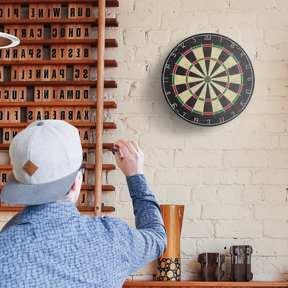 BRISTLE SISAL DARTBOARD BRISTLE SISAL DARTBOARD  MADE FROM HIGH-QUALITY COMPRESSED SISAL FIBERS FOR DURABILITY SELF-HEALING SURFACE – HOLES CLOSE AFTER DARTS ARE REMOVED DESIGNED FOR USE WITH STEEL-TI