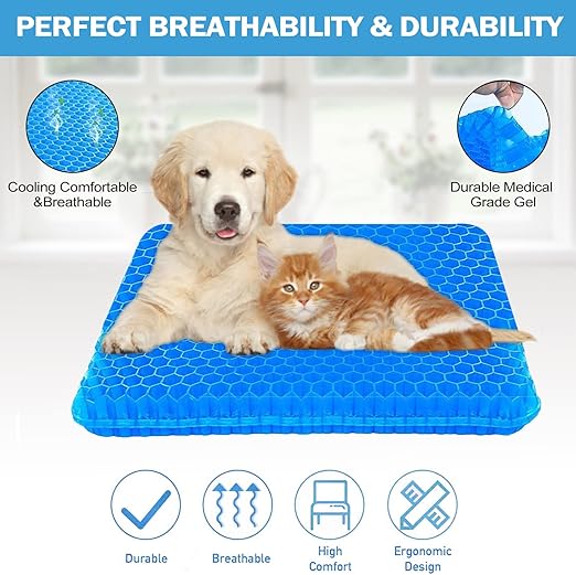 Gel Seat Cushion, Gel Seat Cushion for Long Sitting with Non-Slip Cover, Double Thick Cooling Cushion, Help with Pressure Relief Back Tailbone Pain, for Office, Car, Wheelchair, Long Trips (Blue)