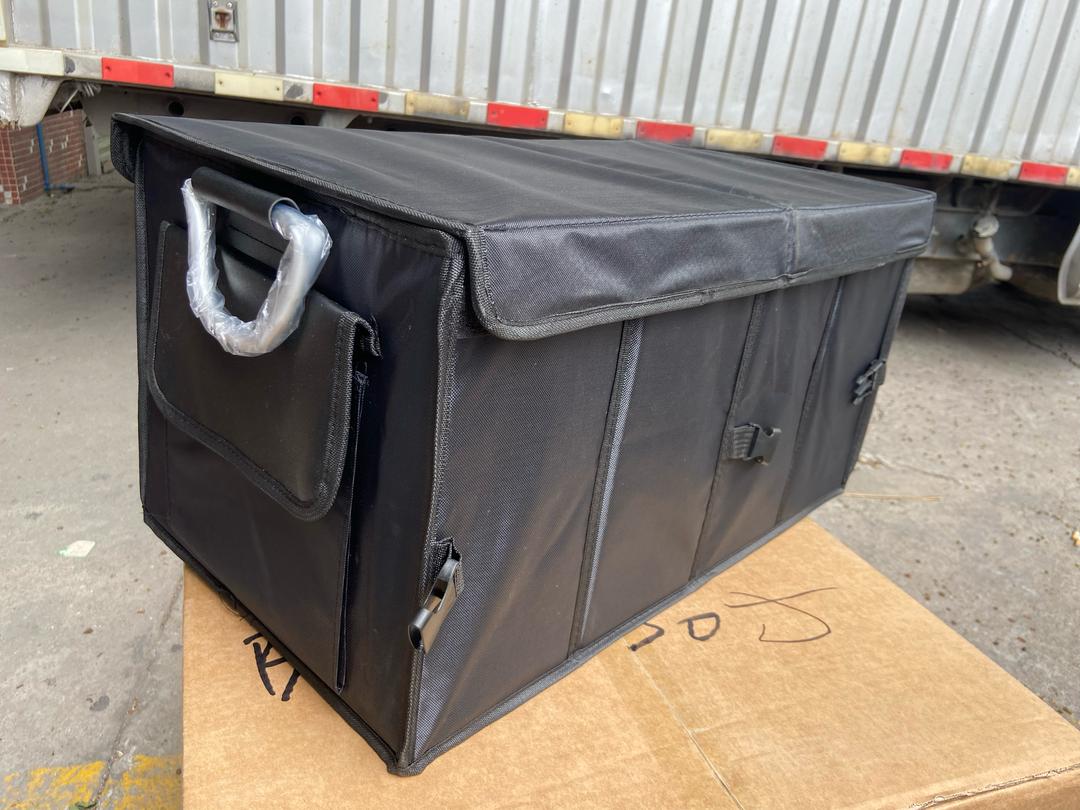 Car Trunk Organizer Holder, Auto Cargo storage Box, Container Boot Case with Foldable Cover Lid, Adjustable Pockets, Collapsible Multi-Compartment, Non-Slip Bottom, Waterproof