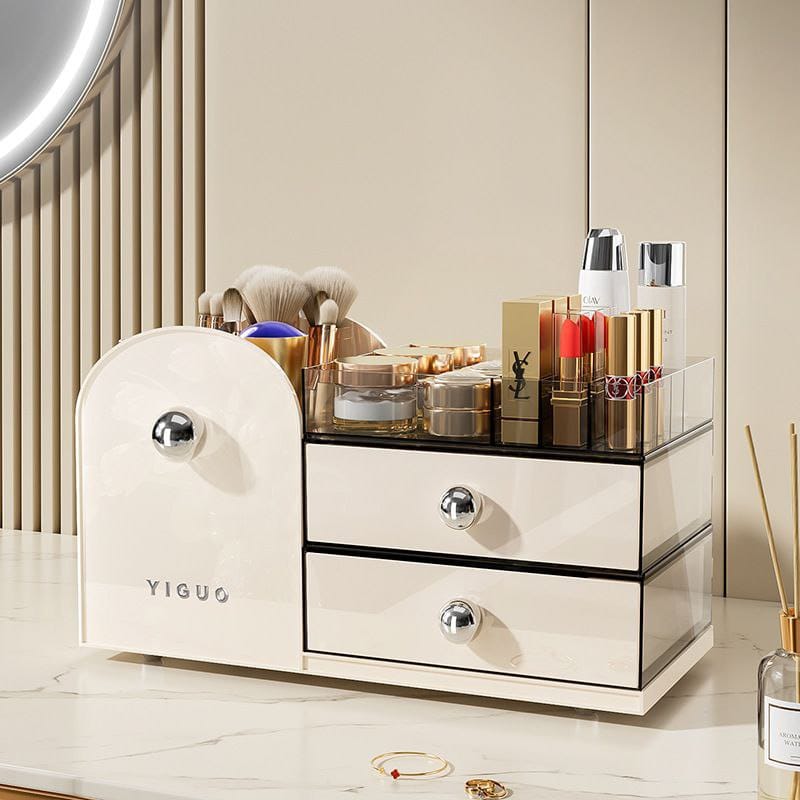 Makeup Organizer with two Drawers,Plastic Skincare Organizers for Vanity,Large Capacity Makeup Organizer Countertop for Cosmetics, Skincare,Office Stationery