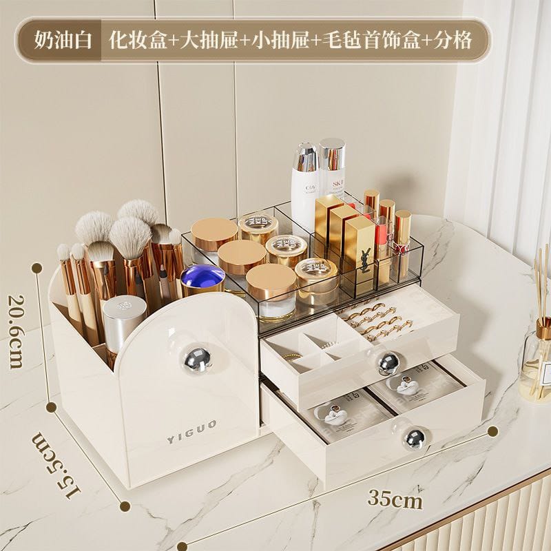 Makeup Organizer with two Drawers,Plastic Skincare Organizers for Vanity,Large Capacity Makeup Organizer Countertop for Cosmetics, Skincare,Office Stationery