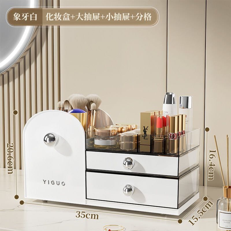 Makeup Organizer with two Drawers,Plastic Skincare Organizers for Vanity,Large Capacity Makeup Organizer Countertop for Cosmetics, Skincare,Office Stationery