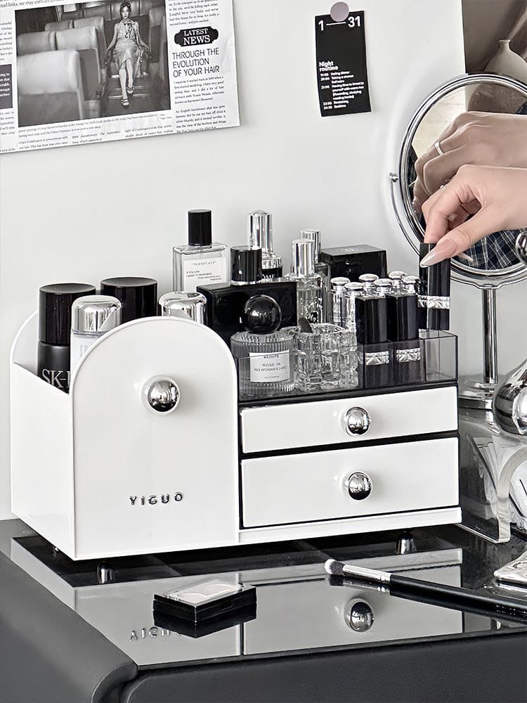 Makeup Organizer with two Drawers,Plastic Skincare Organizers for Vanity,Large Capacity Makeup Organizer Countertop for Cosmetics, Skincare,Office Stationery