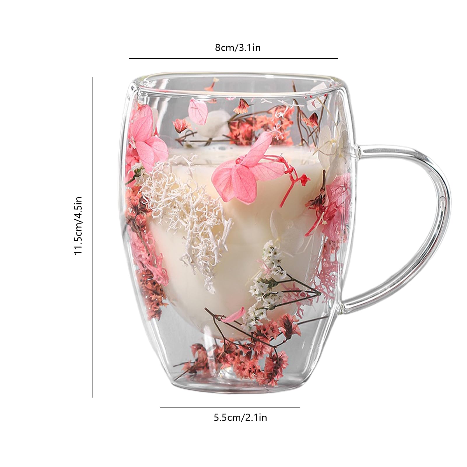 DOUBLE GLASS FLOWER TEA CUP, AESTHETIC PRESERVED FLOWER CUP, CUTE INSULATED TEA CUP WITH HANDLE, HEAT RESISTANT & LEAD-FREE COFFEE MUGS, GIFTS FOR BIRTHDAY MOTHER'S DAY, PERFECT FOR WOMEN WIFE MOM