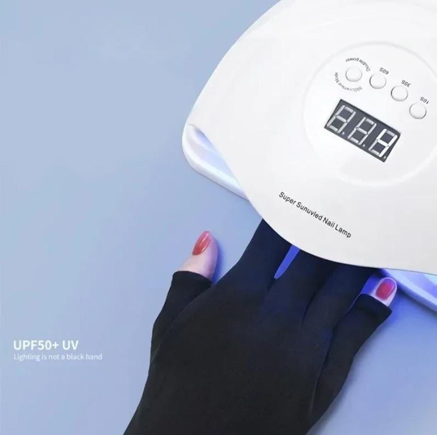Anti UV Gloves for Gel Nail Lamp, Professional UV Protection Gloves for Manicures, Fingerless Gloves for Protecting Hands from Nails UV Light (Black)