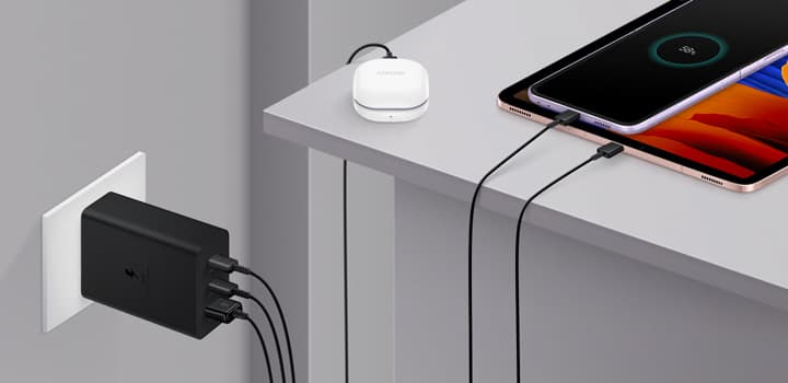 Samsung 65W PD Power Adapter Trio – Fast Charging (USB-C x2, USB-A x1) – Universal Compatibility – Black | Compatible With Samsung, iPhone, Android & Laptops
