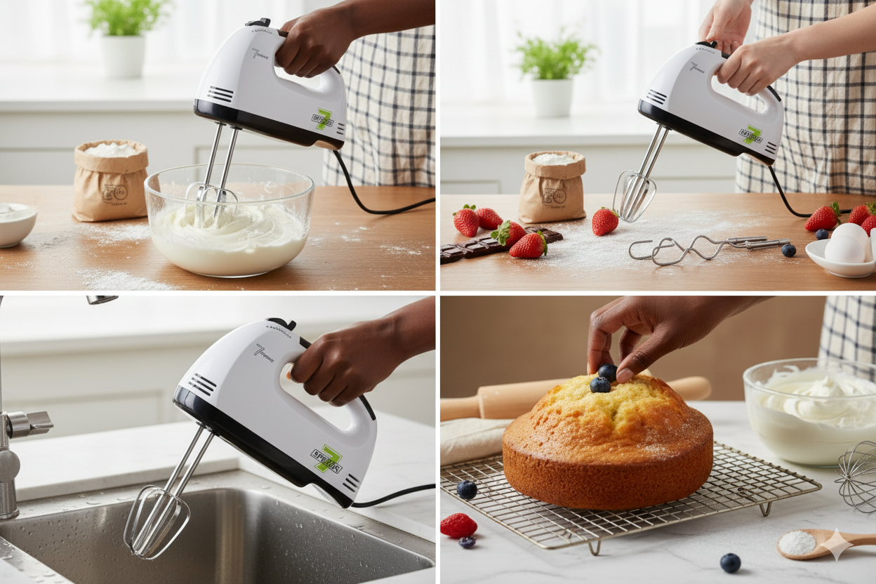 IPCONE 7-Speed Professional Electric Hand Mixer - 260W High Power Cake Mixer with Stainless Steel Beaters & Dough Hooks