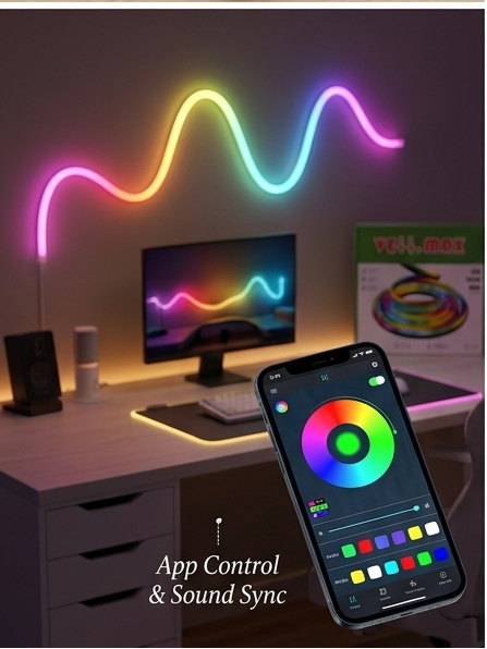Vellmax 5M RGB Neon LED Strip /snake Light - USB Powered, Remote & App Control, Music Sound Sync