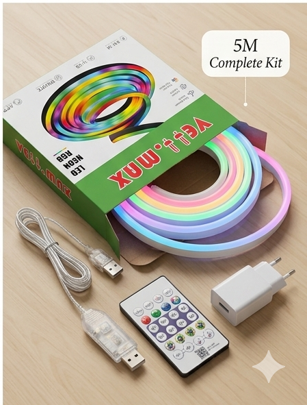 Vellmax 5M RGB Neon LED Strip /snake Light - USB Powered, Remote & App Control, Music Sound Sync