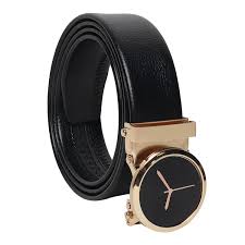 Mens Leather Belts Smooth Automatic Buckle Black Ratchet Business Waist Straps