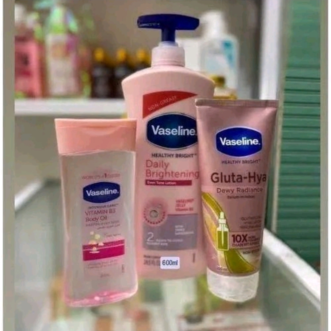 Vaseline 3 in 1 brightening package: intensive care vitamin B3 200ml+daily brightening even tone 600ml+ gluta-hya dew Radiance serum burst lotion