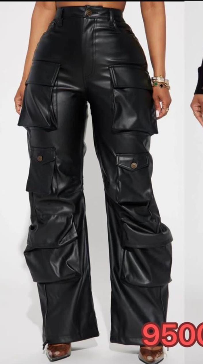 Edgy Faux‑Leather Cargo Pants – High‑Waist Wide‑Leg Style in Black & Brown | Street‑Ready & Ultra‑Trendy ✨
