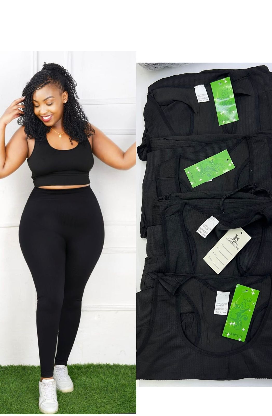 Stylish Black Tank Top & Leggings Set – Comfortable Activewear/Lounge Outfit | Brand: LIAN MELTE | Made in China | Perfect for Gym & Casual Wear