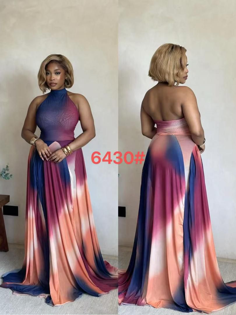 Vibrant Gradient Maxi Luxury Evening Gown/Dress-Backless elegance with alter neck