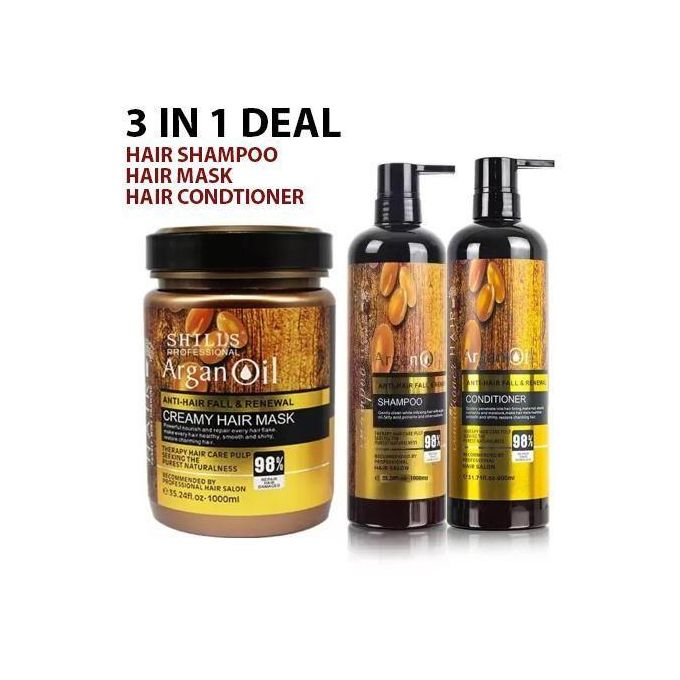 Morocco Argan Oil Hair Care Set 3PCS Shampoo 900ml Conditioner Anti Hair Fall Renewal 900ml Creamy Hair Mask 1000ml Deep Repair Treatment Growth Strengthening Smooth Shiny Hair