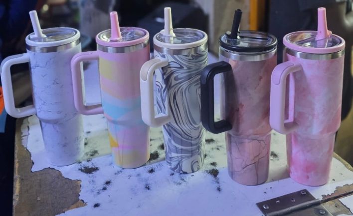 Stainless Steel Stanley Tumbler Mug 1200ml Hot & Cold Vacuum Insulated Cup With Handle & Straw + Ab Roller Wheel With Knee Mat Home Gym Core Strength Training Fitness Equipment