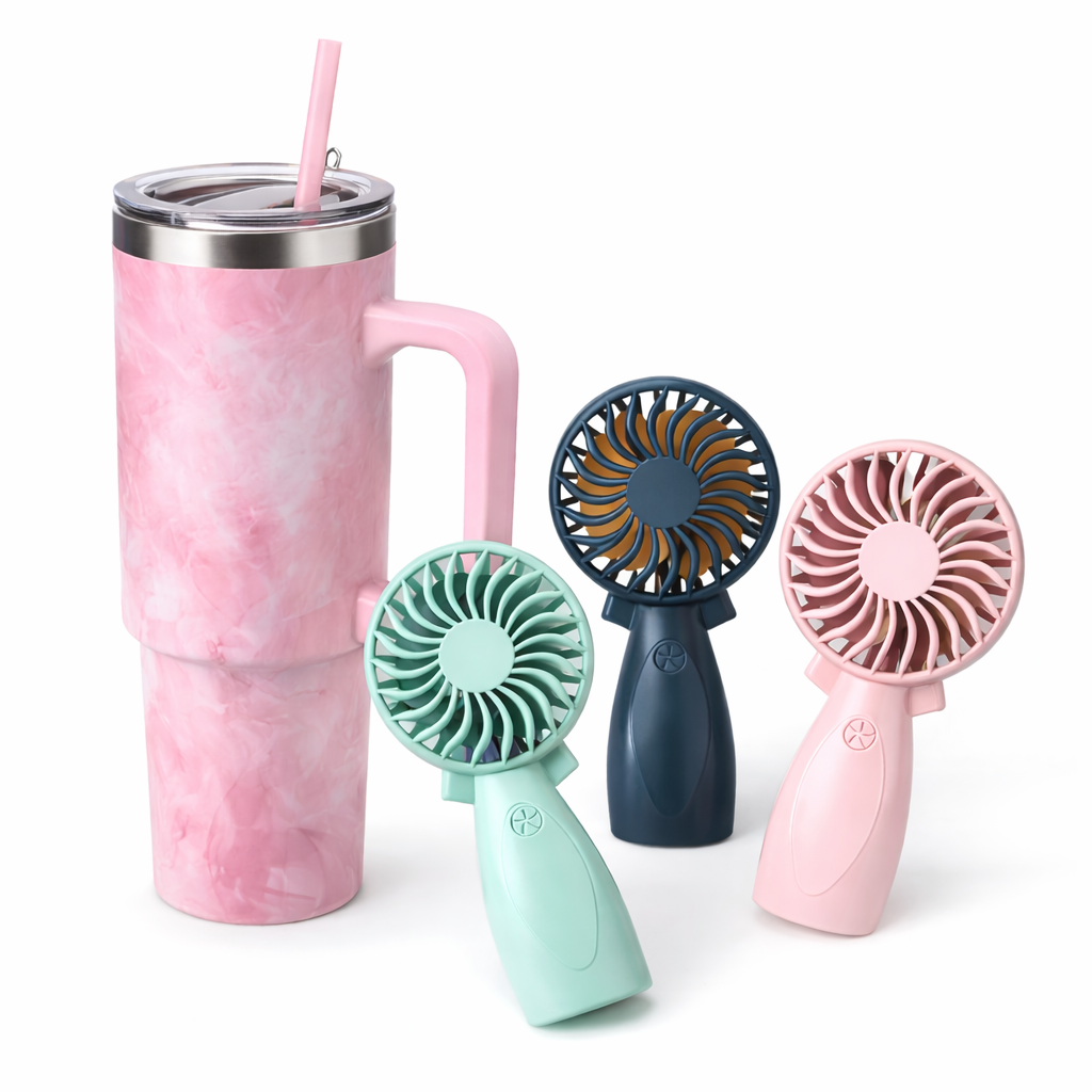 Stainless Steel Stanley Tumbler Mug 1200ml Hot & Cold Vacuum Insulated Cup With Handle & Straw + USB Rechargeable Portable Mini Fan Handheld Desktop Fan for Home Office Travel