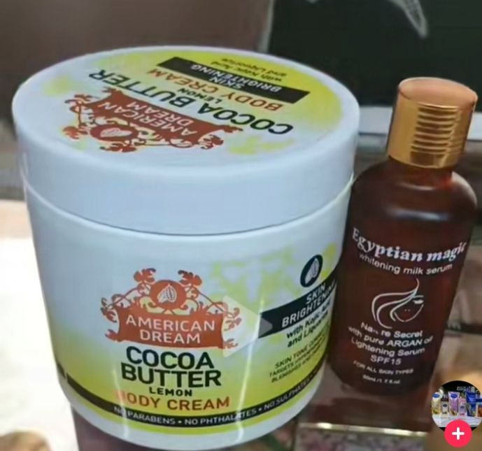 American Dream Cocoa Butter Lemon Body Cream Kojic Acid + Liquorice + Egyptian Magic Whitening Milk Serum + Nature Secret Argan Oil Lightening Serum SPF 50ML Brightening Hyperpigmentation Set