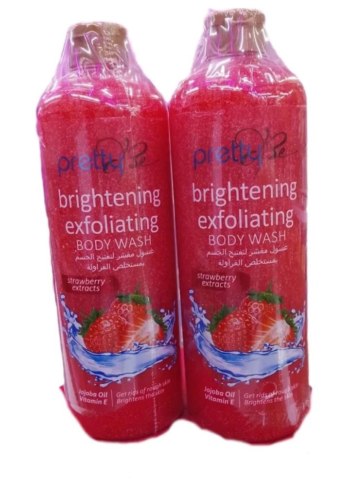 Pretty Be Brightening Exfoliating Body Wash Strawberry Extracts with Jojoba Oil & Vitamin E – Deep Cleanse & Smooth Skin, Removes Dead Cells, Refreshing Daily Shower Gel for All Skin Types