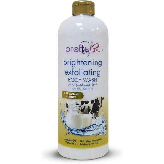 Pretty Be Brightening Exfoliating Body Wash Milk Protein Extracts with Jojoba Oil & Vitamin E – Deep Cleansing Shower Gel, Smoothens & Moisturizes Skin, Removes Dead Cells, For Men & Women