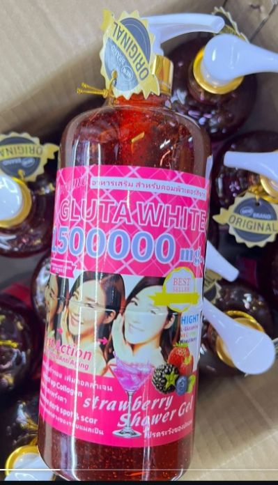 Gluta White 150000MG Fast Action Whitening Anti Aging Strawberry Shower Gel 1000ML Brightening Body Wash Deep Cleansing Moisturizing Smooth Skin Glow Fresh Scent Daily Use