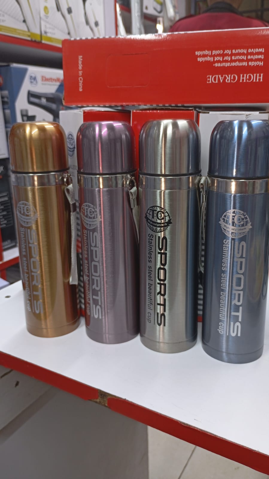 TC 500ML Stainless Steel Vacuum Flask Thermos Bottle | Hot & Cold Insulated Travel Sports Water Bottle | Leak Proof Portable Tea Coffee Thermos Cup With Strap