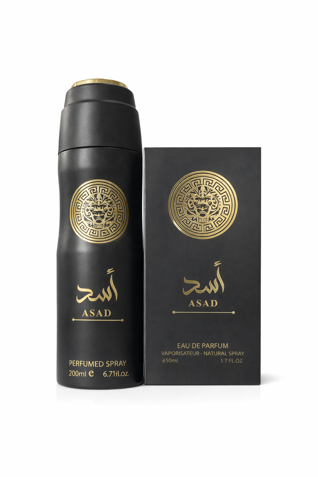 Asad Perfumed Spray 200ml + Asad Eau De Parfum Natural Spray 50ml Lattafa Long Lasting Masculine Fragrance Set Woody Amber Spicy Scent Gift for Men Daily Wear Cologne Perfume