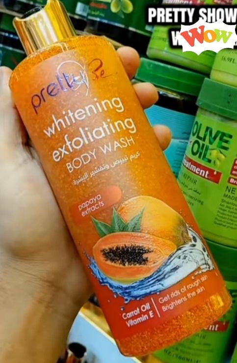 Pretty Be Whitening Exfoliating Body Wash 500ml With Papaya Extract, Carrot Oil & Vitamin E – Brightening Shower Gel For Rough Skin Removal, Deep Cleansing & Smooth Glowing Skin