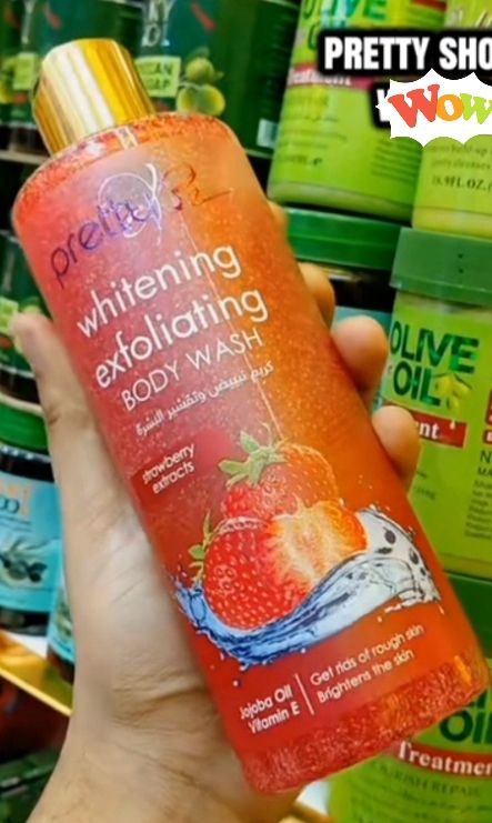 Pretty Be Whitening Exfoliating Body Wash 500ml Strawberry Extract, Jojoba Oil & Vitamin E – Brightening Shower Gel For Rough Skin Removal, Deep Cleansing & Smooth Glowing Skin