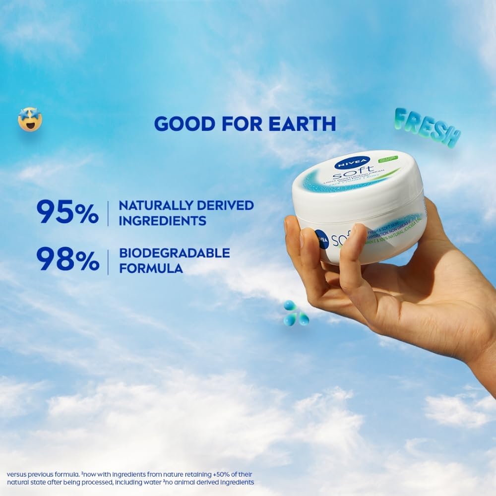 Nivea Soft Moisturizing Cream With Vitamin E & Jojoba Oil – Light Fast Absorbing Body Face & Hand Cream For Smooth Soft Hydrated Skin All Skin Types Daily Use