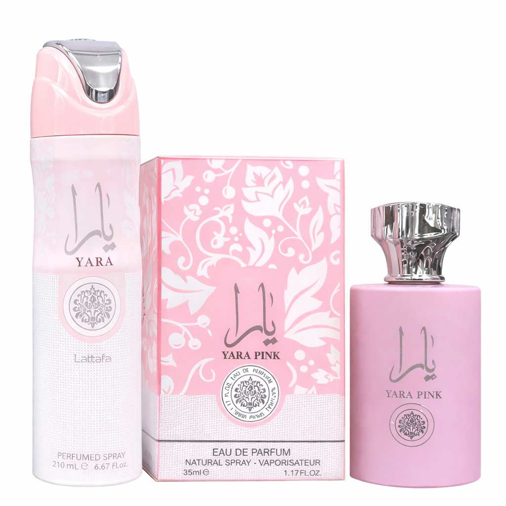 Yara Pink Perfume Set Lattafa 35ml Eau De Parfum + 200ml Perfumed Body Spray Long Lasting Sweet Floral Women Fragrance Luxury Arabic Perfume Gift Set Original Ladies Perfume